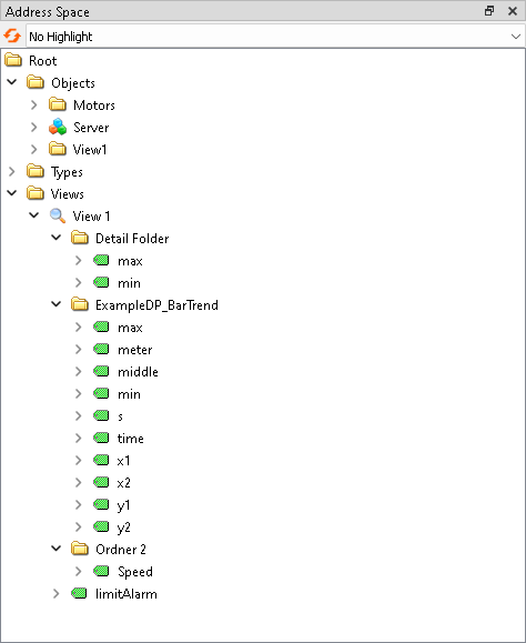 Zeigt die hierarchische Darstellung der konfigurierten Views im UA Expert Browser