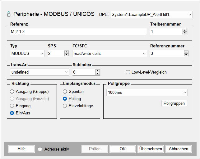 Panel: Modbus Peripherieadresse