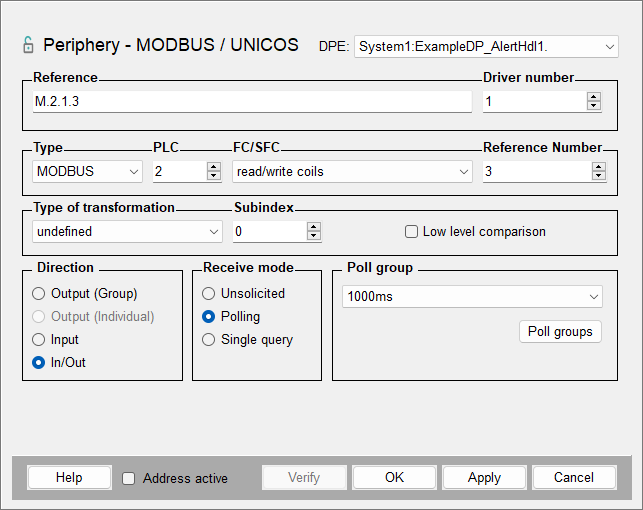 Panel: Modbus pheripheral address